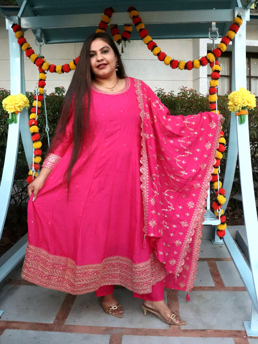 Noor Rani Pink Vichitra Silk Anarkali