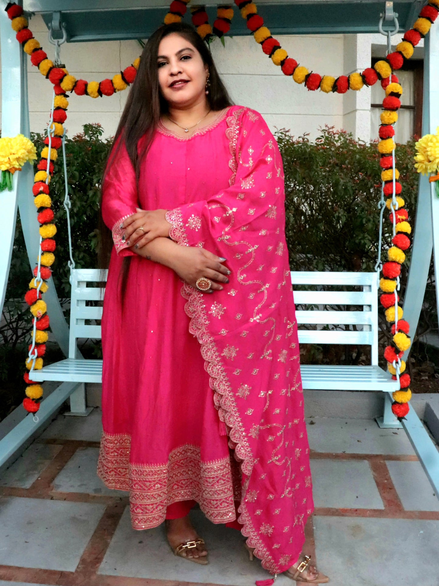 Noor Rani Pink Vichitra Silk Anarkali