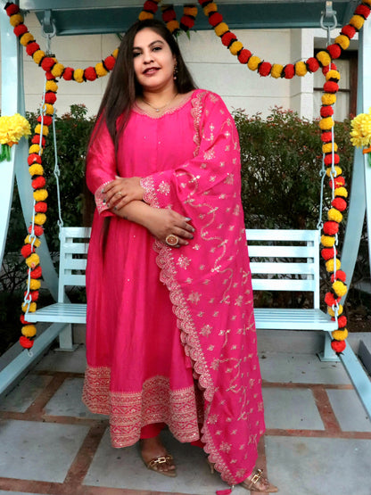 Noor Rani Pink Vichitra Silk Anarkali