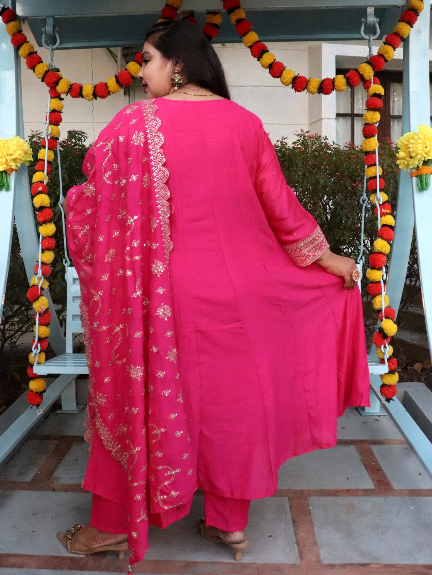 Noor Rani Pink Vichitra Silk Anarkali