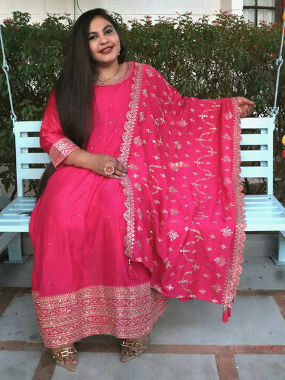 Noor Rani Pink Vichitra Silk Anarkali
