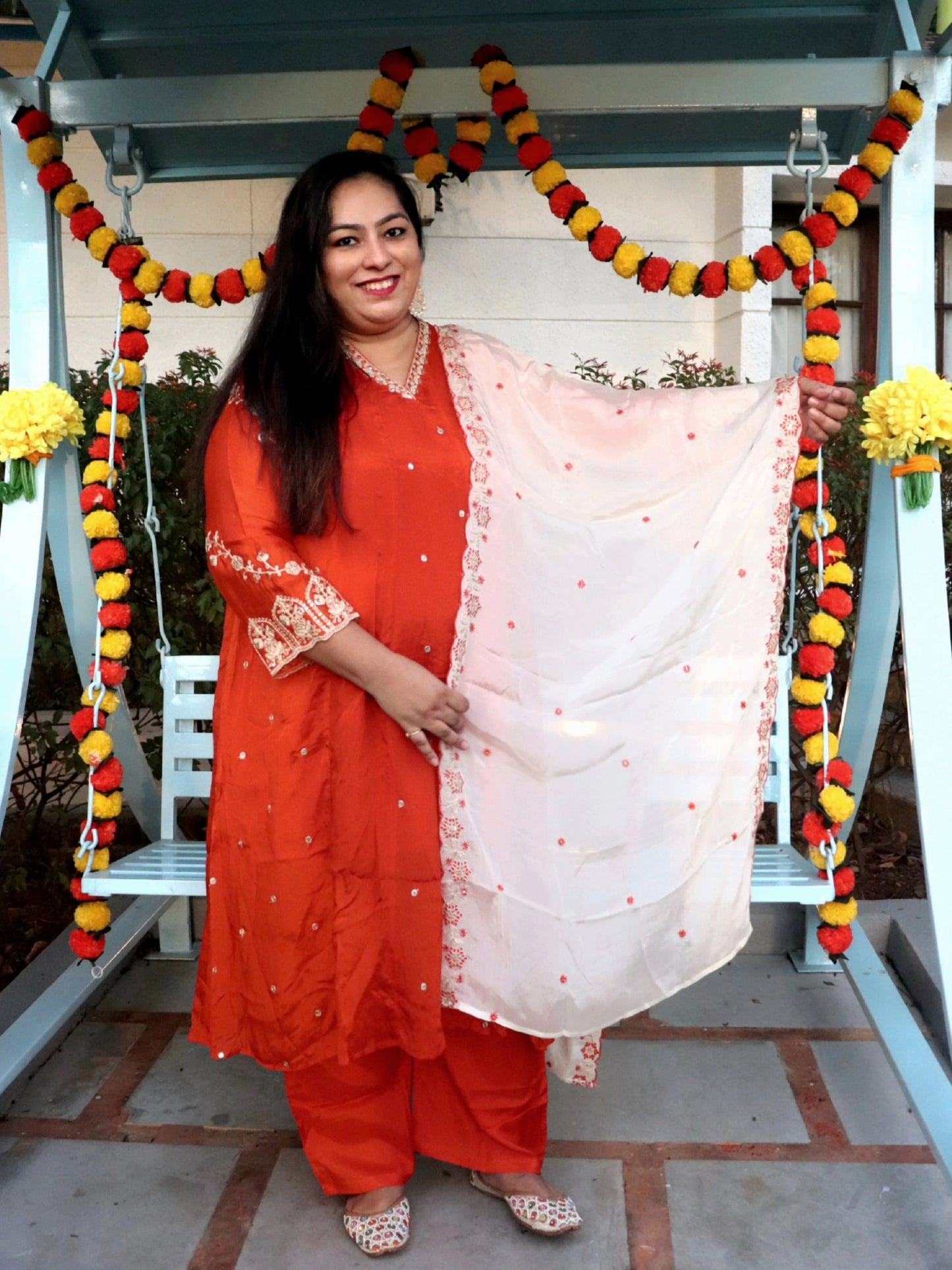 Saanjh Rust Orange Crepe Anarkali