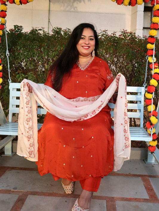 Saanjh Rust Orange Crepe Anarkali