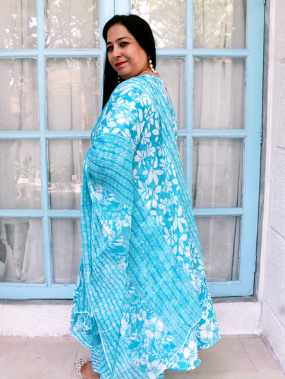 Sukoon Breeze Blue Floral Cotton Anarkali