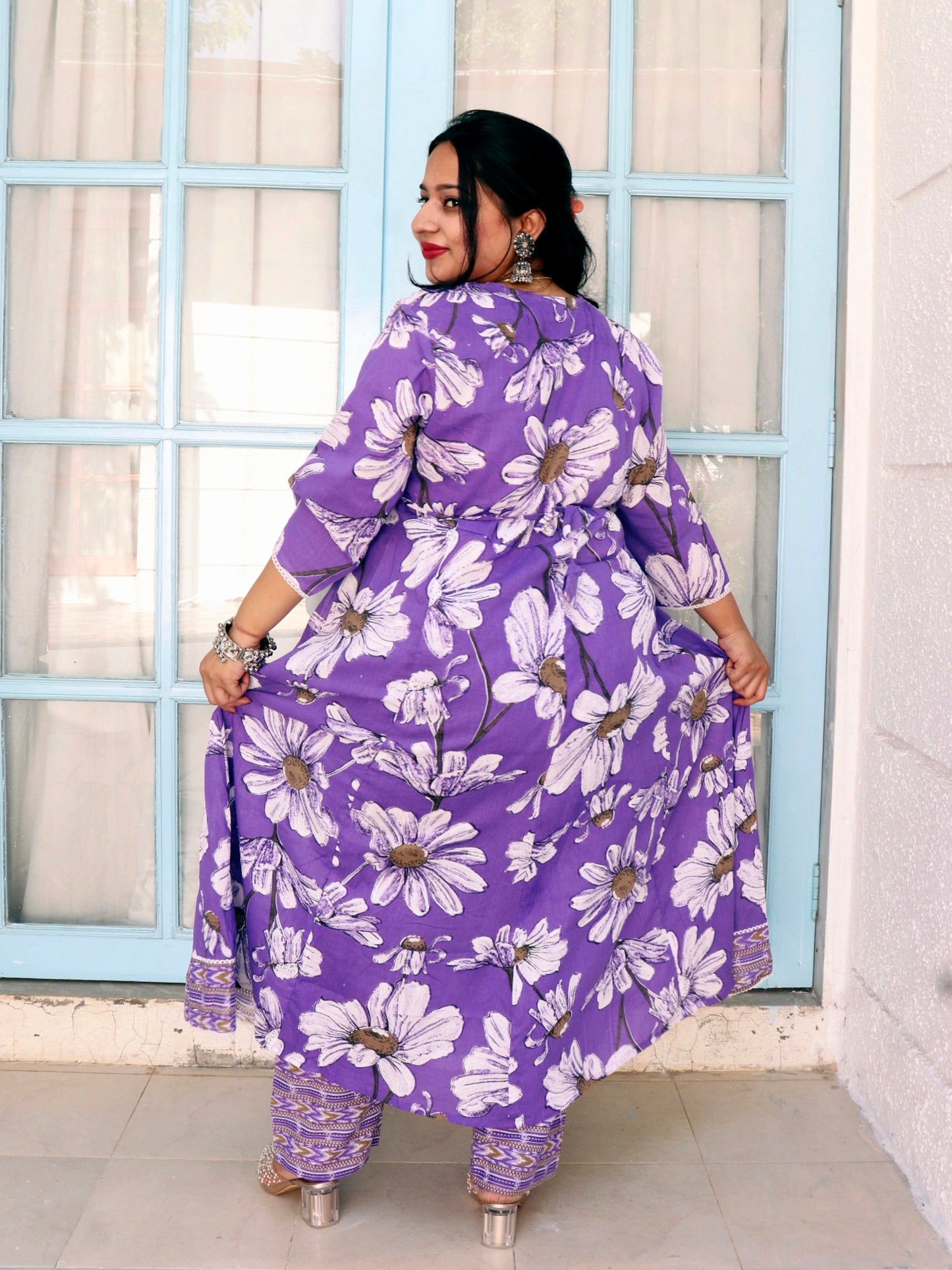 Sukoon Dark Lavender Floral Cotton Anarkali