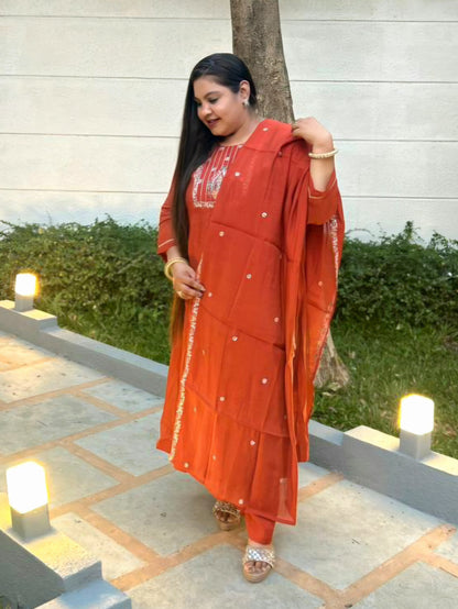 Saanjh Rust Orange Silk Blend Anarkali