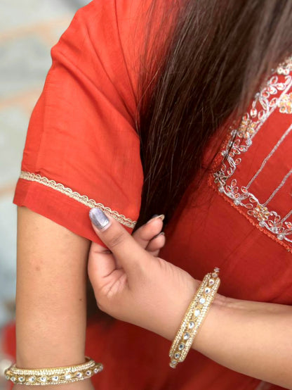 Saanjh Rust Orange Silk Blend Anarkali