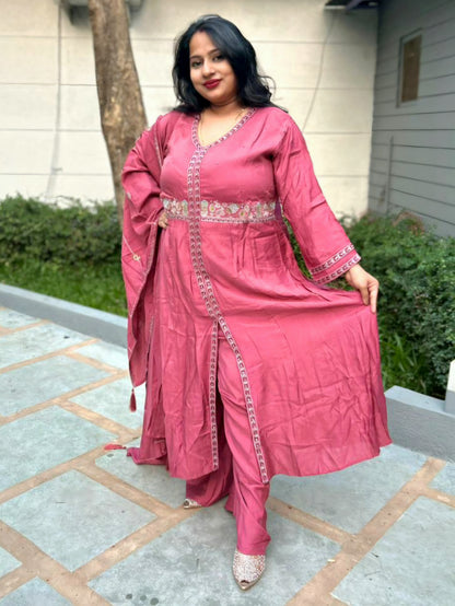 Saanjh Mauve Pink Front Slit Anarkali