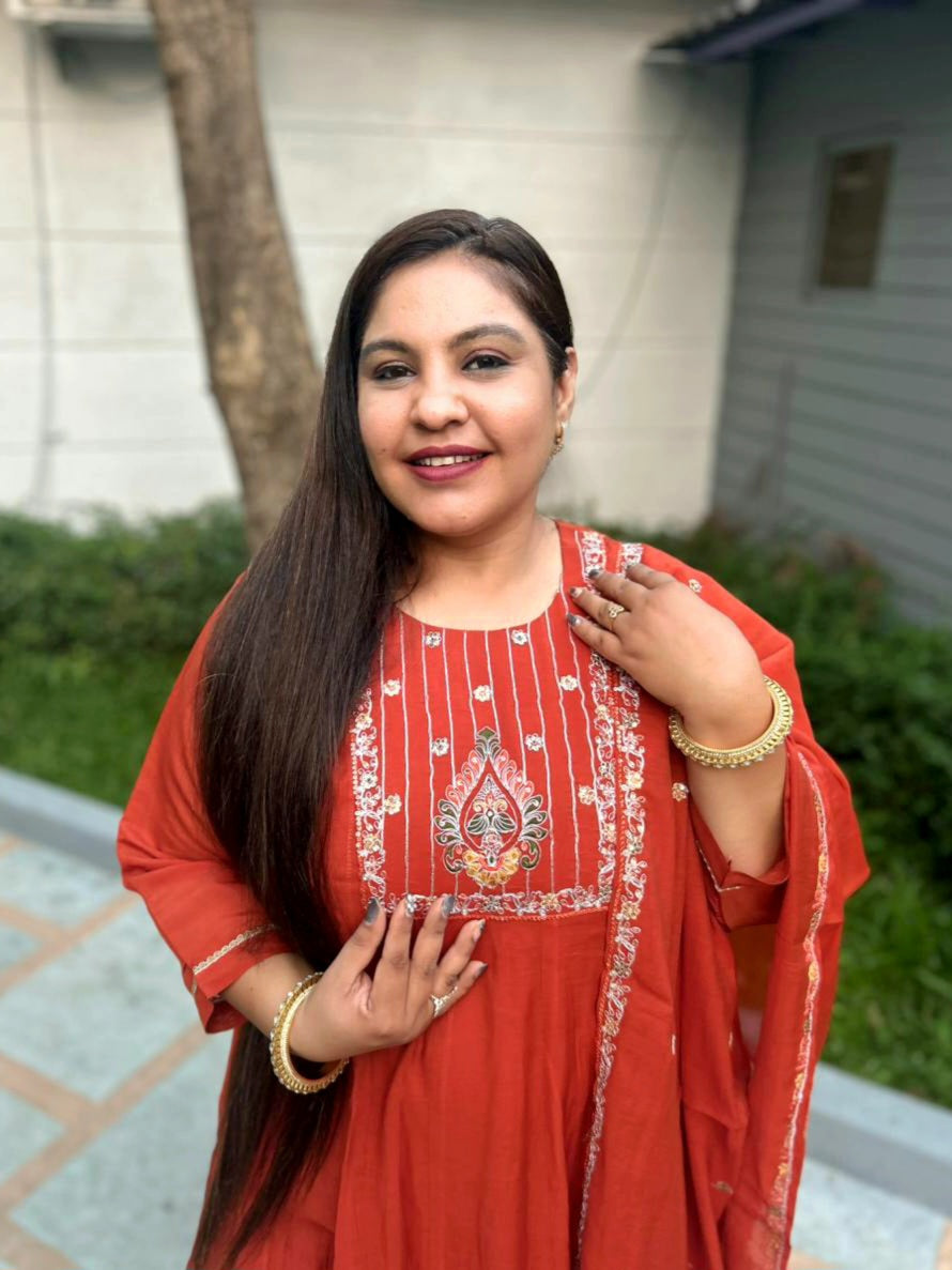 Saanjh Rust Orange Silk Blend Anarkali