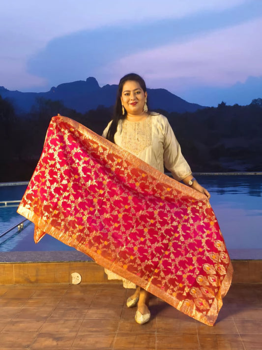 Noor Beige Vichitra Silk Anarkali With Contrast Banarasi Dupatta