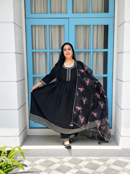 Raas Solid Black Gota Work Anarkali