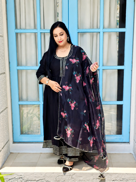 Raas Solid Black Gota Work Anarkali