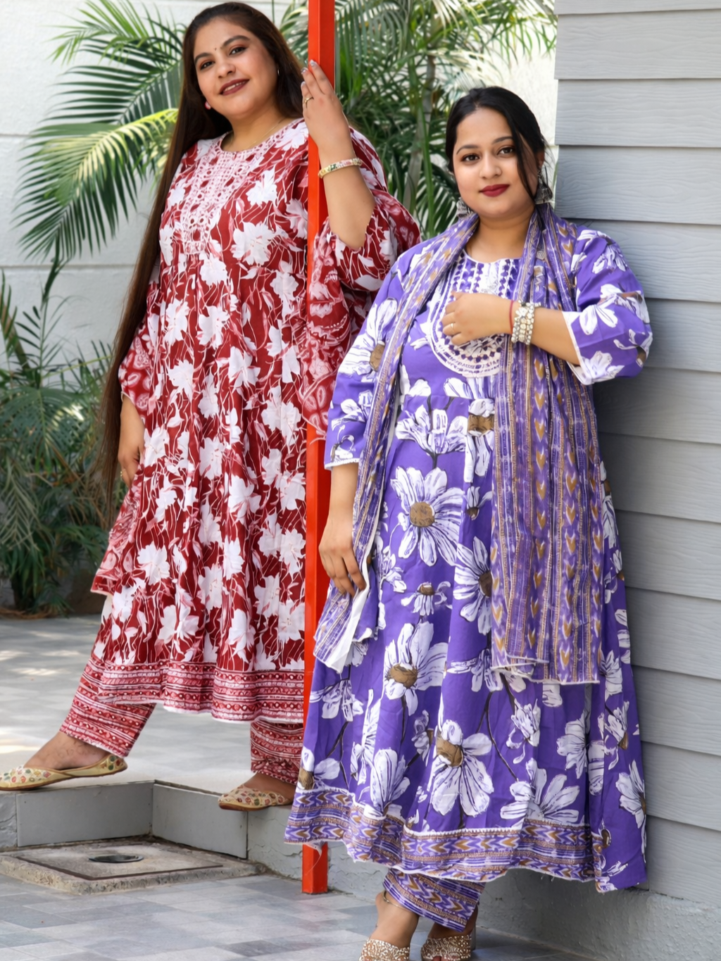 Sukoon Dark Lavender Floral Cotton Anarkali