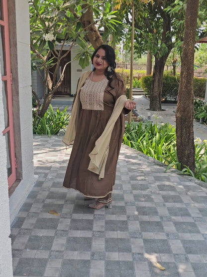 Ruhani Brown Zari Yoke Designer Anarkali