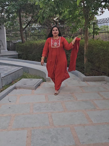 Saanjh Rust Orange Silk Blend Anarkali