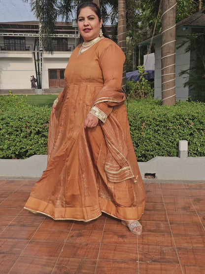 Suhani Brown-Gold Silk Solid Anarkali