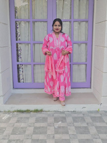 Sukoon Baby Pink Floral Cotton Anarkali