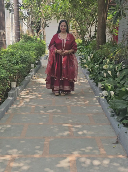 Raas Maroon Rayon Gota Work Anarkali