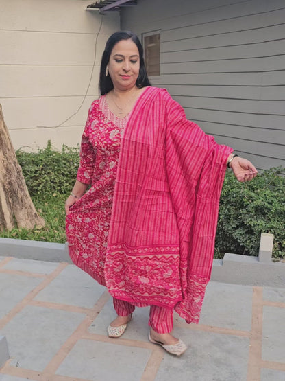 Raas Rani Pink Cotton Floral Anarkali