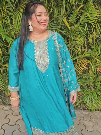 Noor Firozi Solid Vichitra Silk Anarkali