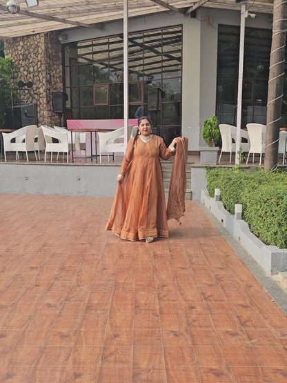 Suhani Brown-Gold Silk Solid Anarkali